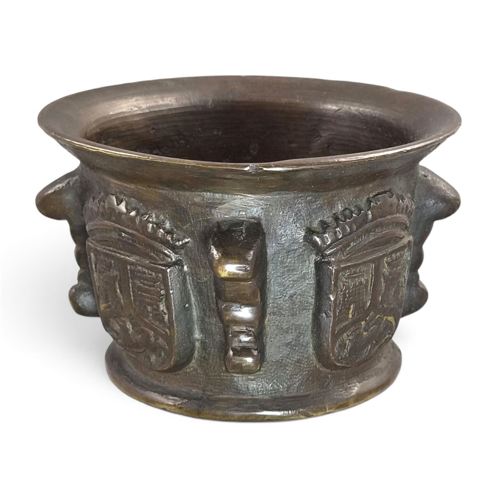 Spanish Cast Bronze Apothecary Mortar With House Of Enríquez Heraldry, C.1650 1720