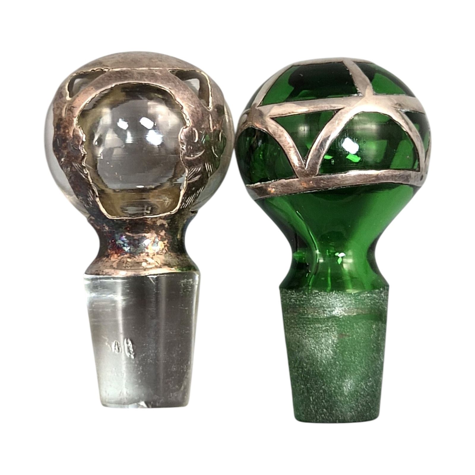 Gorham Art Nouveau Sterling Silver Overlay Glazen Parfumflesjes, ca. 1900 photo buy