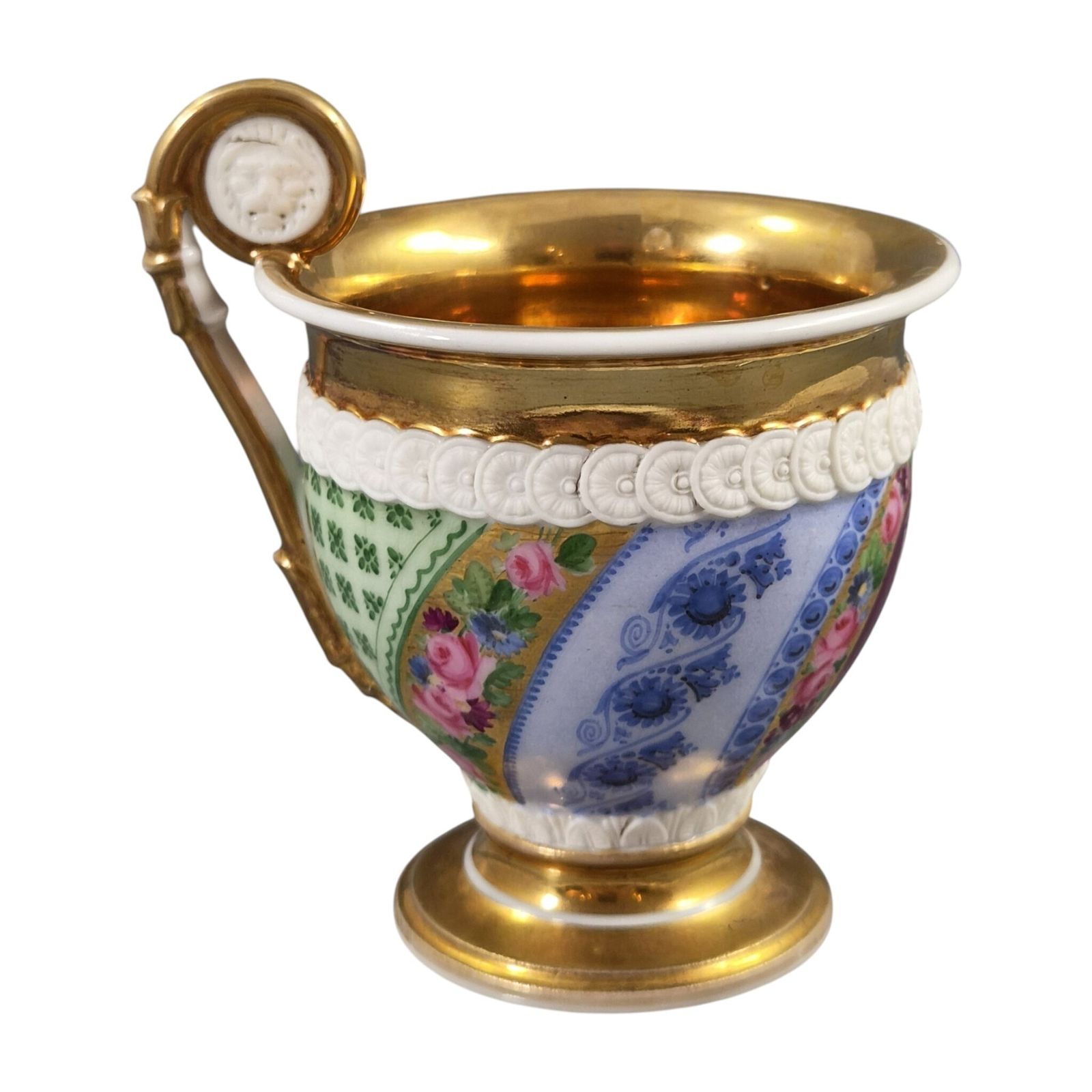 Woonaccessoires Franse Old Paris (Vieux Paris) Kast Kop en Schotel met Biscuit Leeuwenmasker, ca. 1820 photo