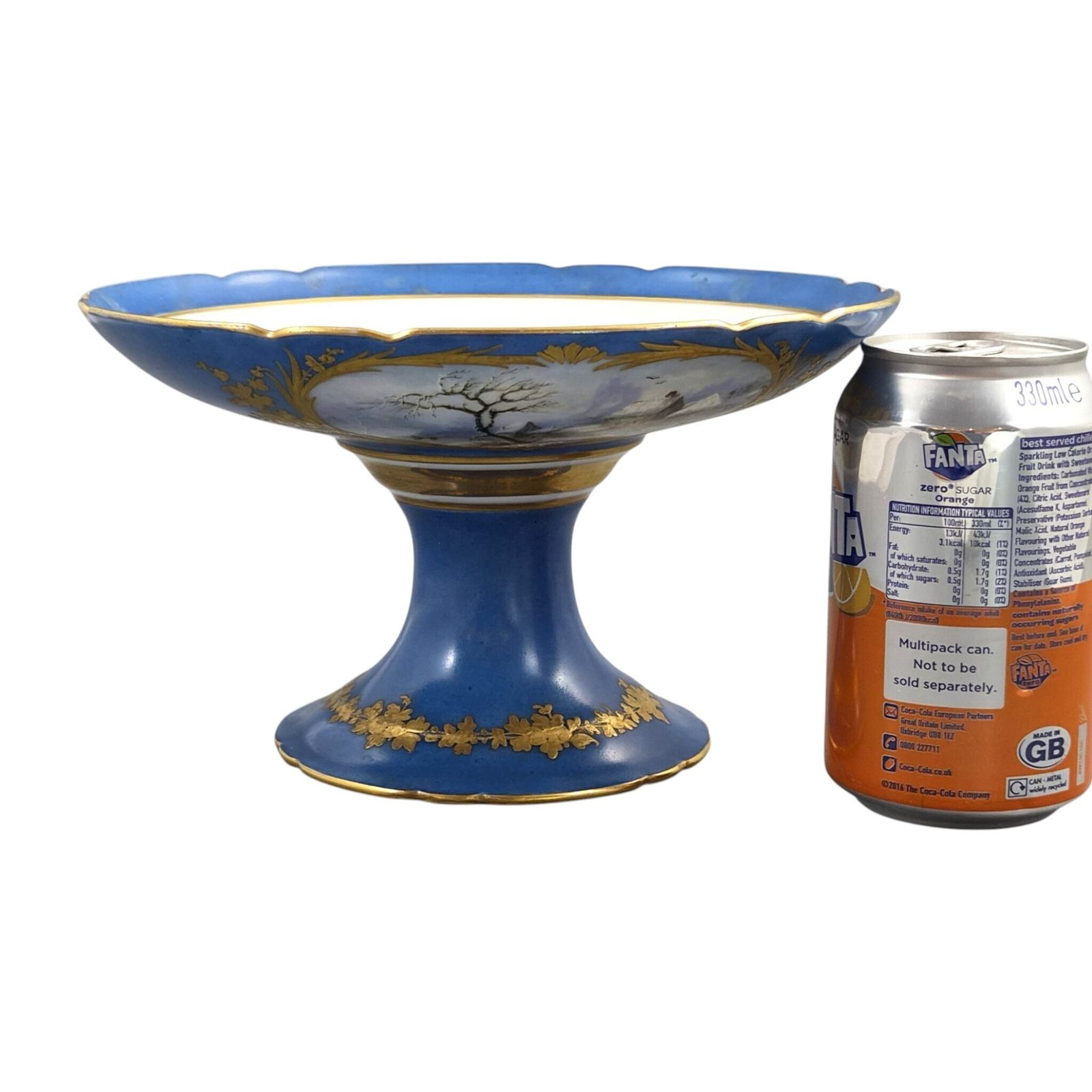 photo vintage Unique 1835 Sèvres Blue Porcelain Pedestal Tazza With Montlhéry And Mont Blanc Views