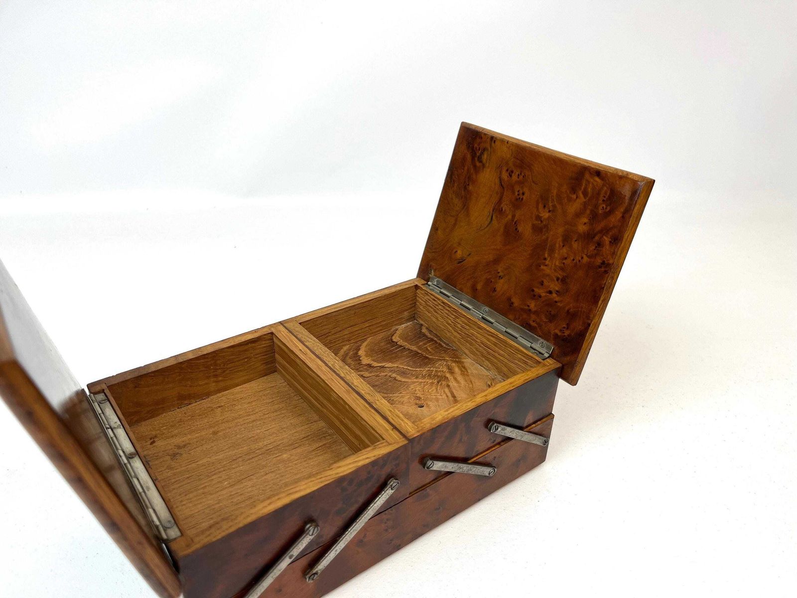 Very Rare Antique Art Deco Bauhaus Root Wood Veneer Foldable Jewelry Box 1930 photo vintage