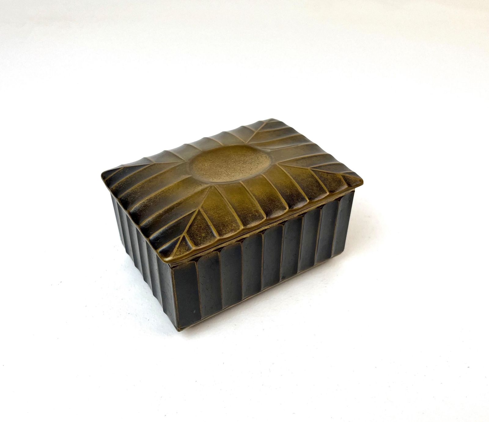 Rare Beautiful German Bauhaus Patinated Brass Art Deco Jewelry Box By Wümak