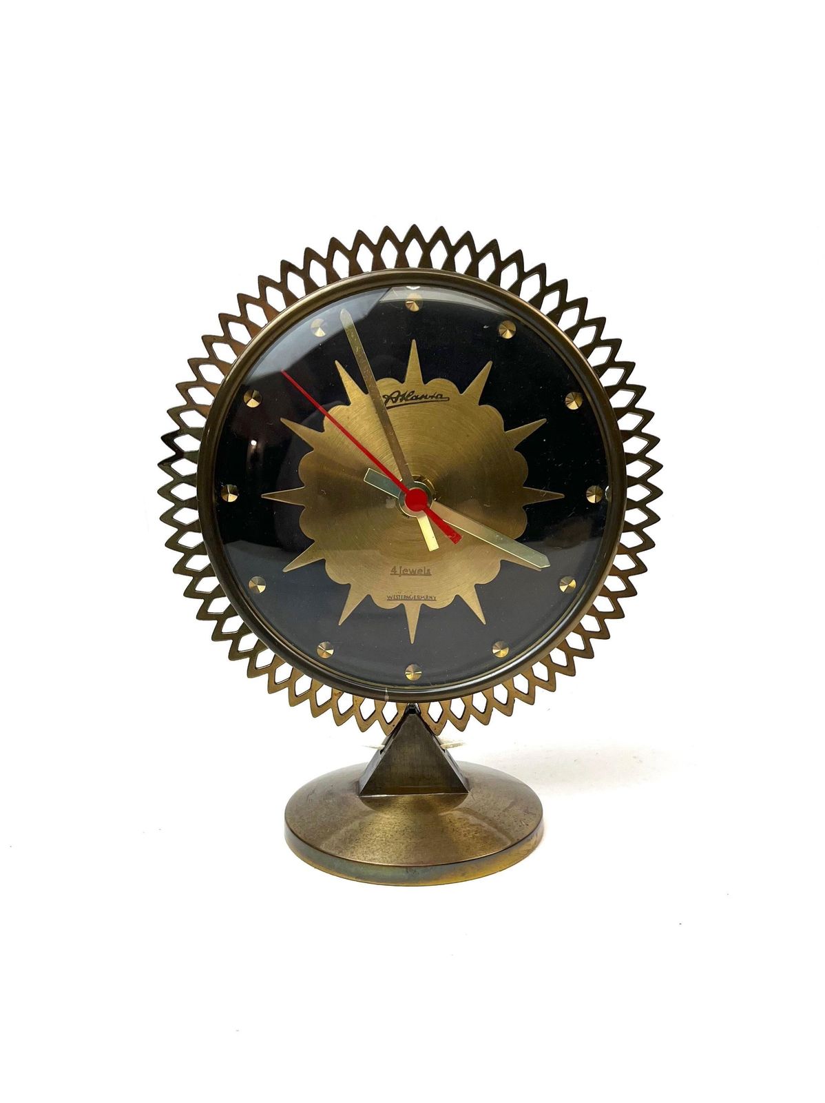 Rare Stunning Mid Century Hollywood Regency Sunray Desk Clock By Atlanta Germany