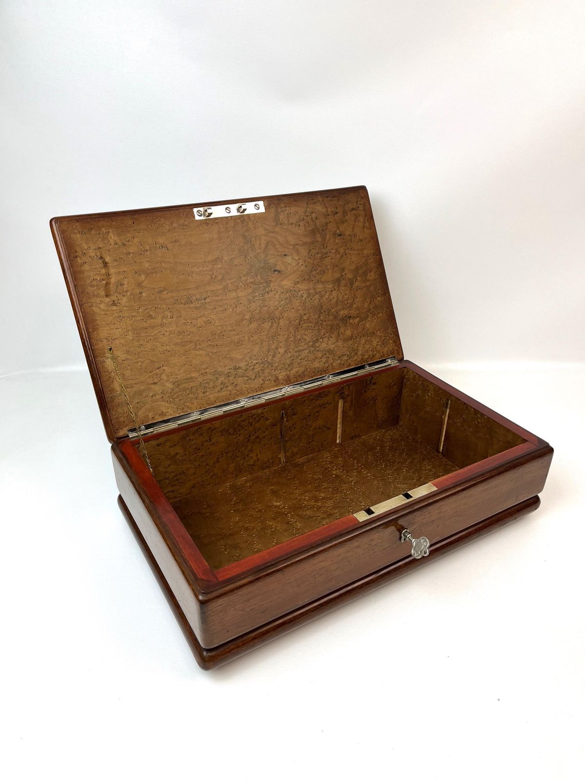 Impressive Large Xl Antique Art Deco Cherry And Root Wood Jewelry Box With Lock & Key photo vinterior
