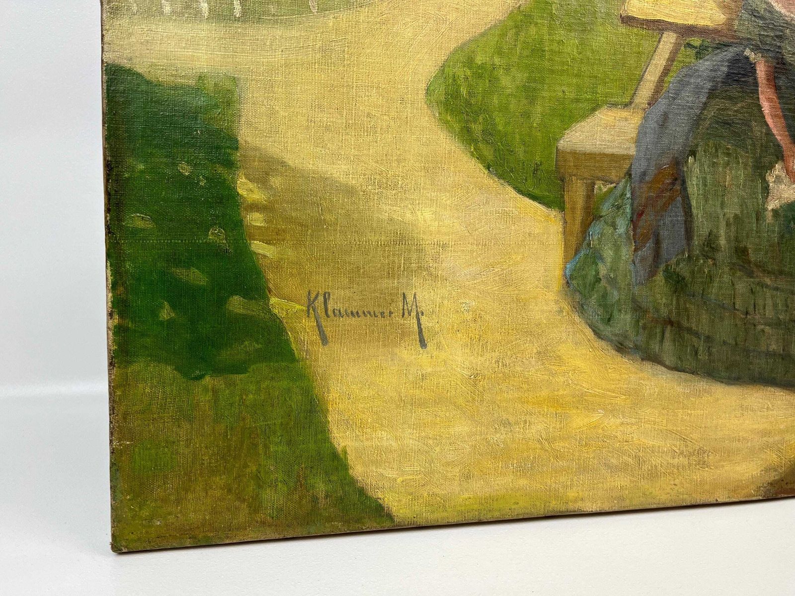 Antiek Duits olieverfschilderij op doek, romantisch koppel, Art Nouveau, gesigneerd M. Klummer, ca. 1890 photo vinterior