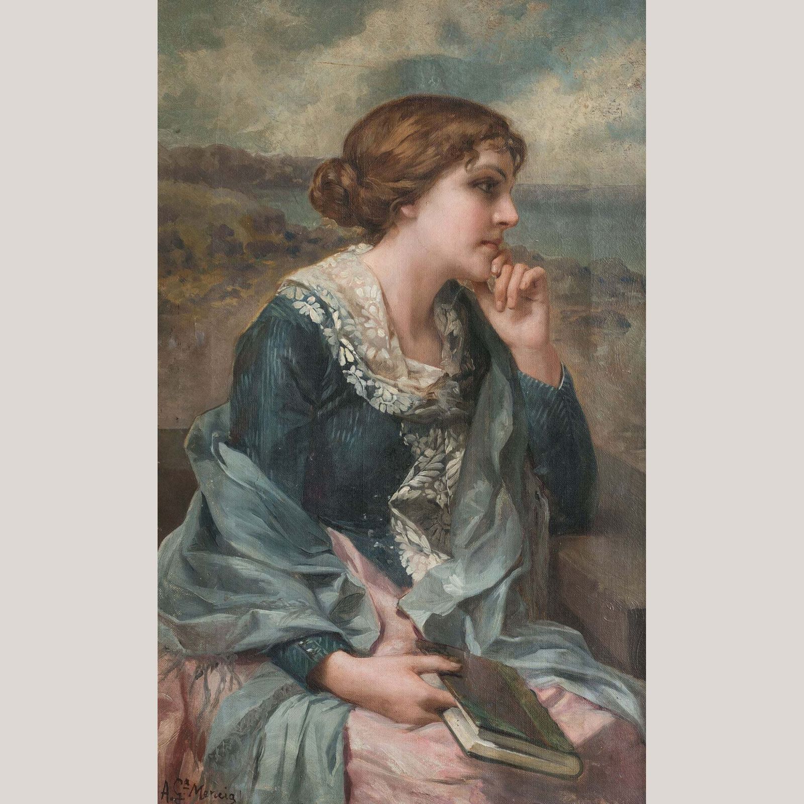Portret Van Een Jonge Vrouw Die Leest - Olieverf Op Doek Door Antonio García Mencía (1849-1920)