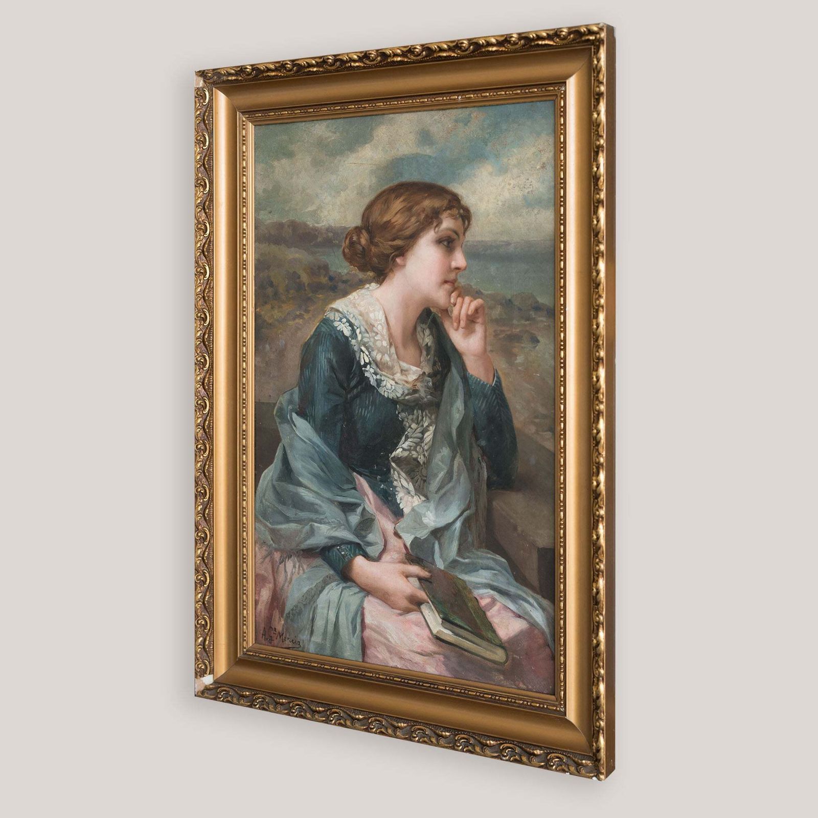Portret Van Een Jonge Vrouw Die Leest - Olieverf Op Doek Door Antonio García Mencía (1849-1920) photo Kunst