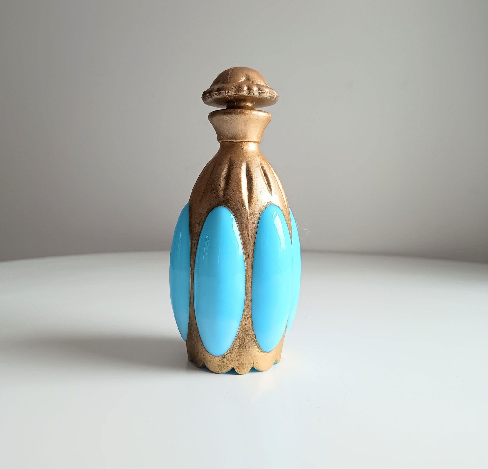 Antiek Frans blauw opaline parfumflesje - Portieux Vallerysthal "Melon" mal 1000 C 1910
