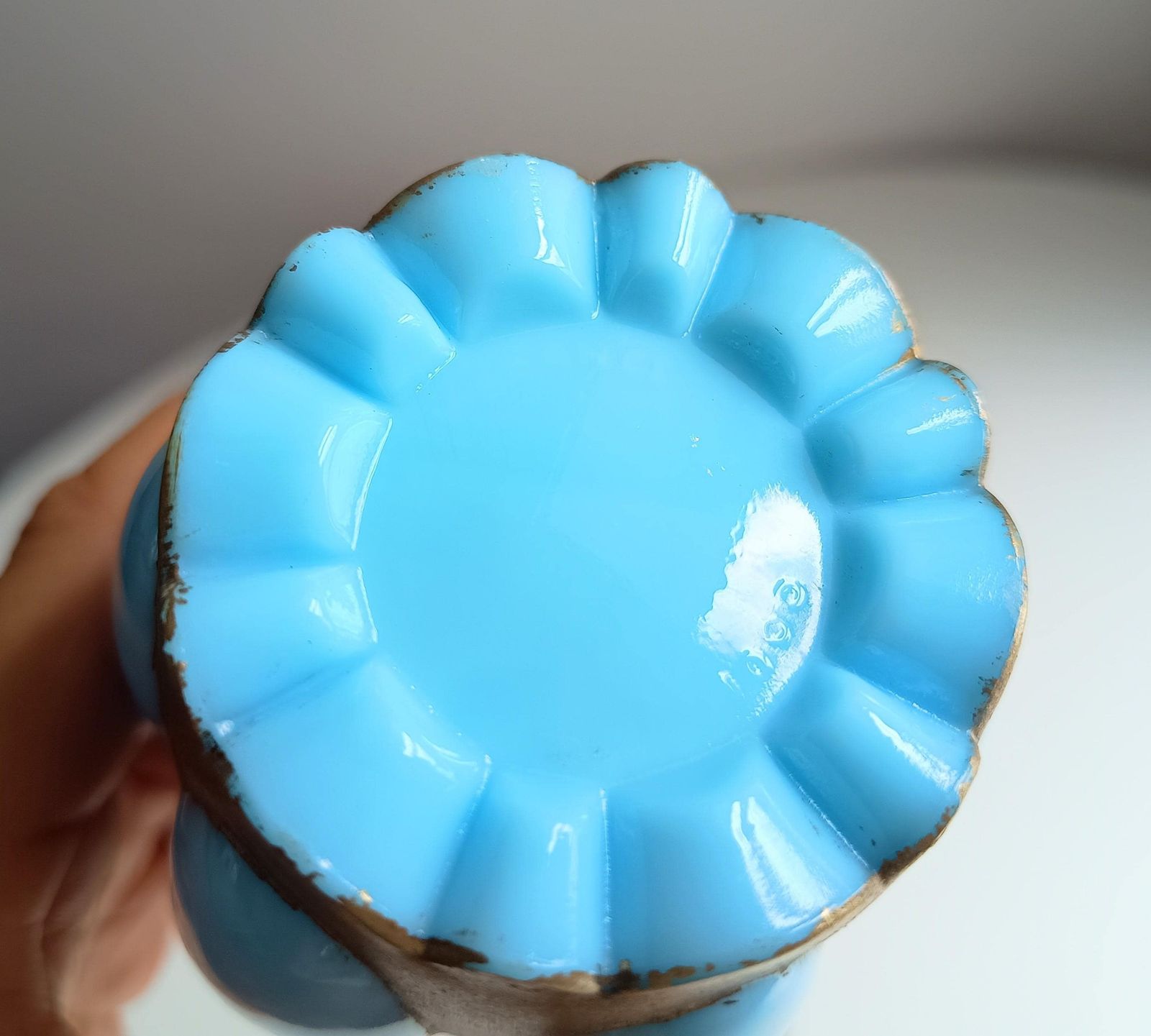 Antique French Blue Opaline Perfume Bottle – Portieux Vallerysthal "Melon" Mold 1000 C 1910 photo vintage