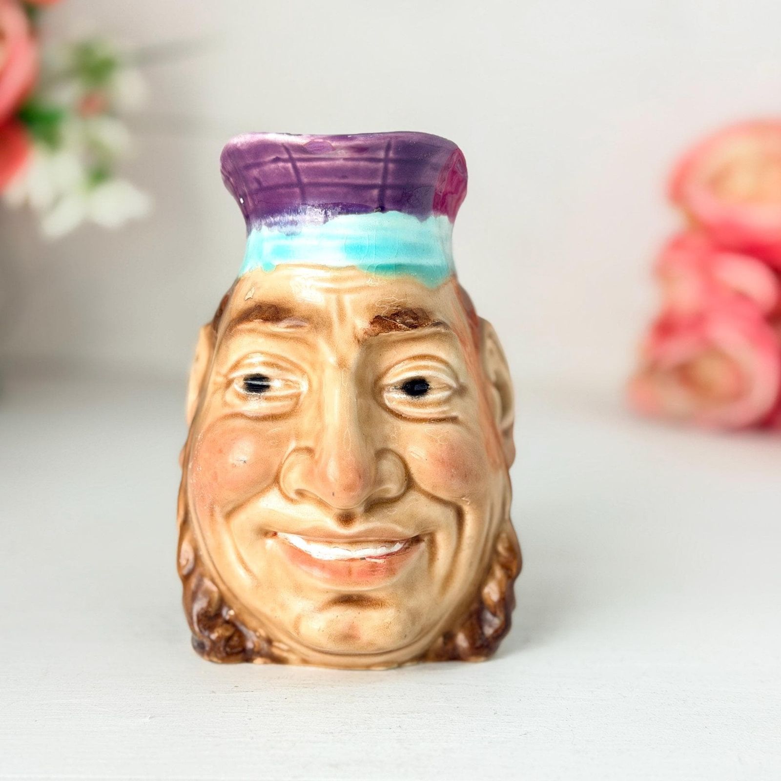 Sarreguemines Majolica Matrozenkruik, Zeldzame Antieke Franse Gezichtspitcher, jaren 1890 photo 73.0