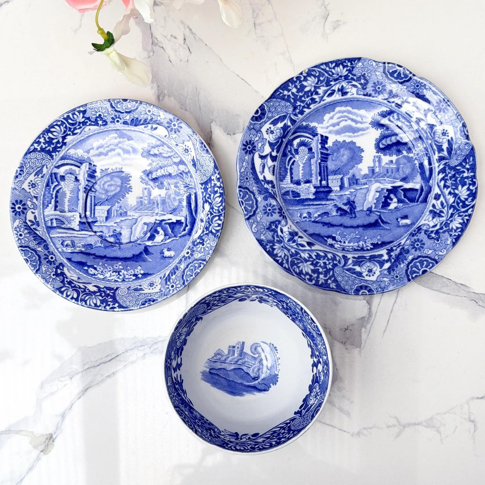 photo for sale Copeland Spode Blue Italian 7 Piece Set Transferware 1891 1999