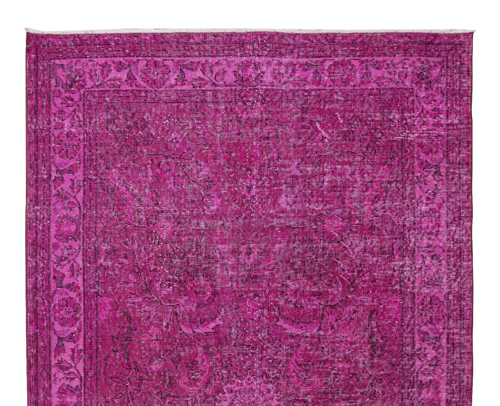 5,3 x 8,6 ft Handgemaakt mid-century Turks vloerkleed in fuchsiaroze voor moderne interieurs Tek0483 photo Textiel