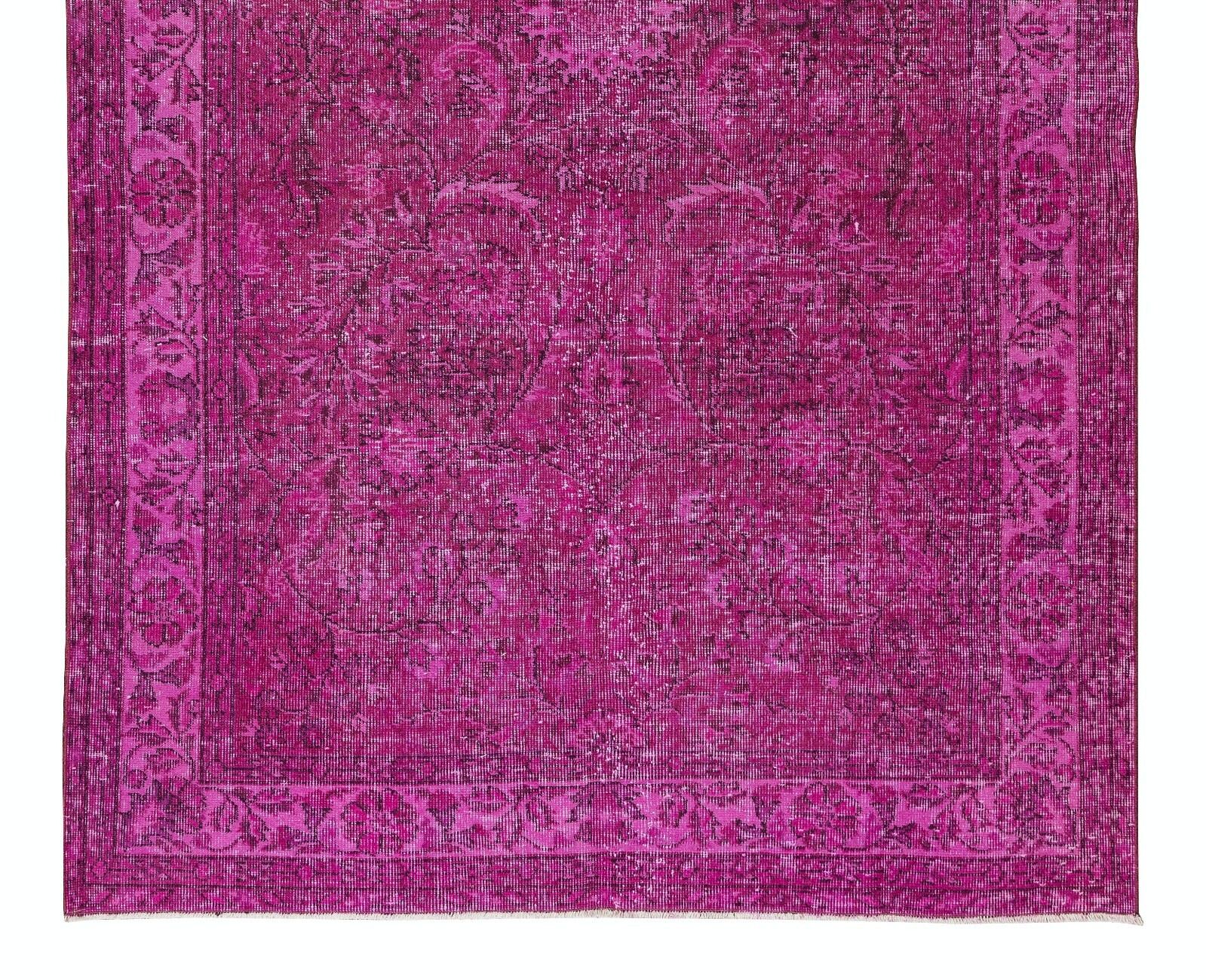 Tapis turc vintage fait main mid-century en rose fuchsia pour intérieurs modernes Tek0483, 5,3 x 8,6 ft photo 388.0