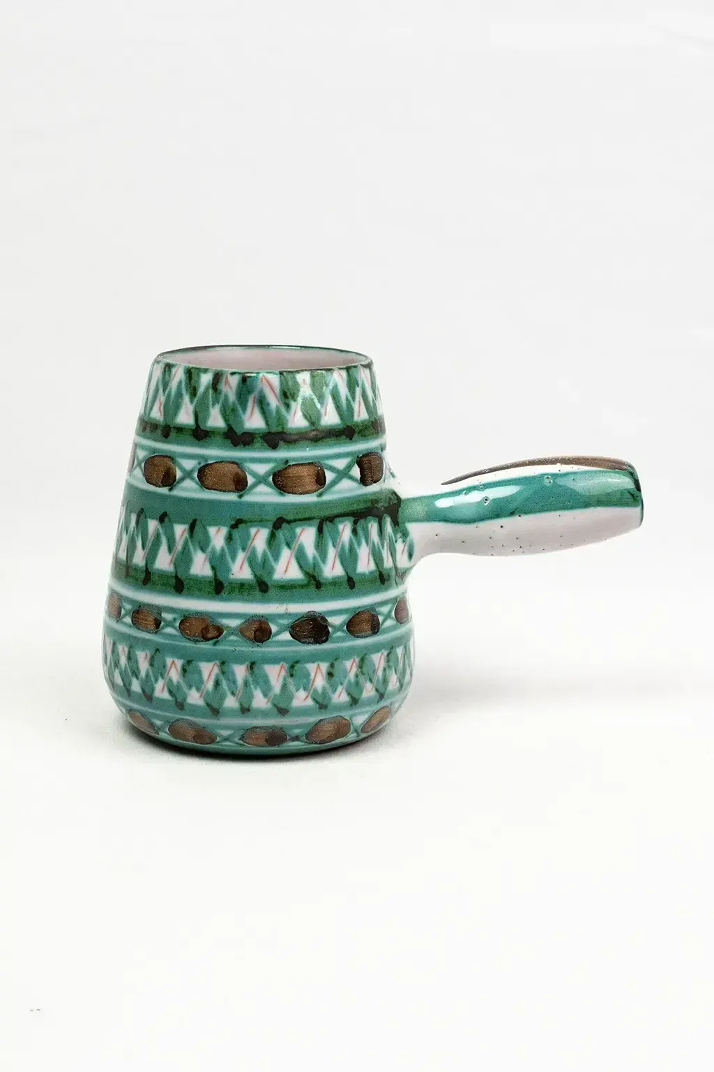 Aiguière en céramique Robert Picault - Vallauris, décor géométrique vert et brun, années 1950-1960 photo furniture