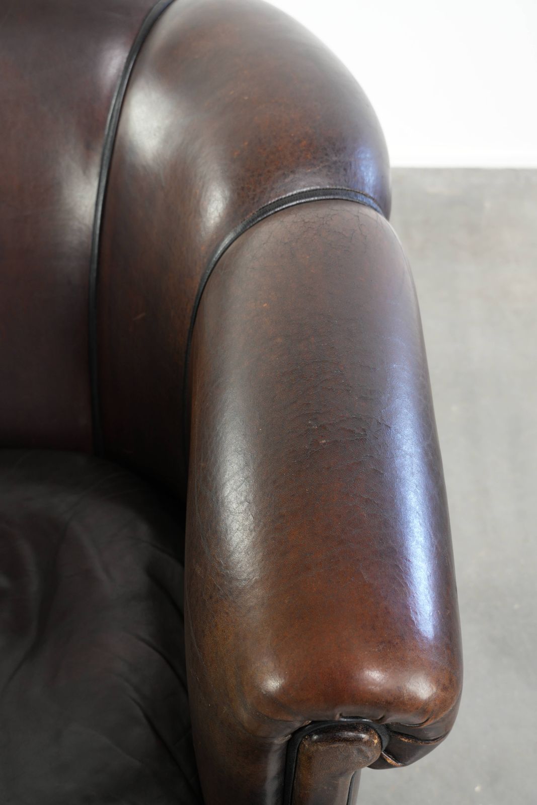 Beautiful Set Consisting Of A Sheepskin Sofa Together With Its Matching Club Armchair With A Luxurious Appearance photo vintage