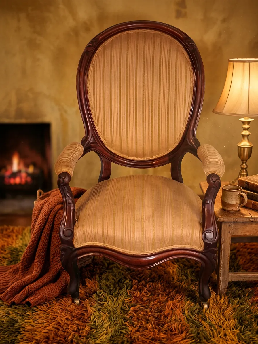 Antique Upholstered Chair Home Decor Accent Chair With Patina photo for sale