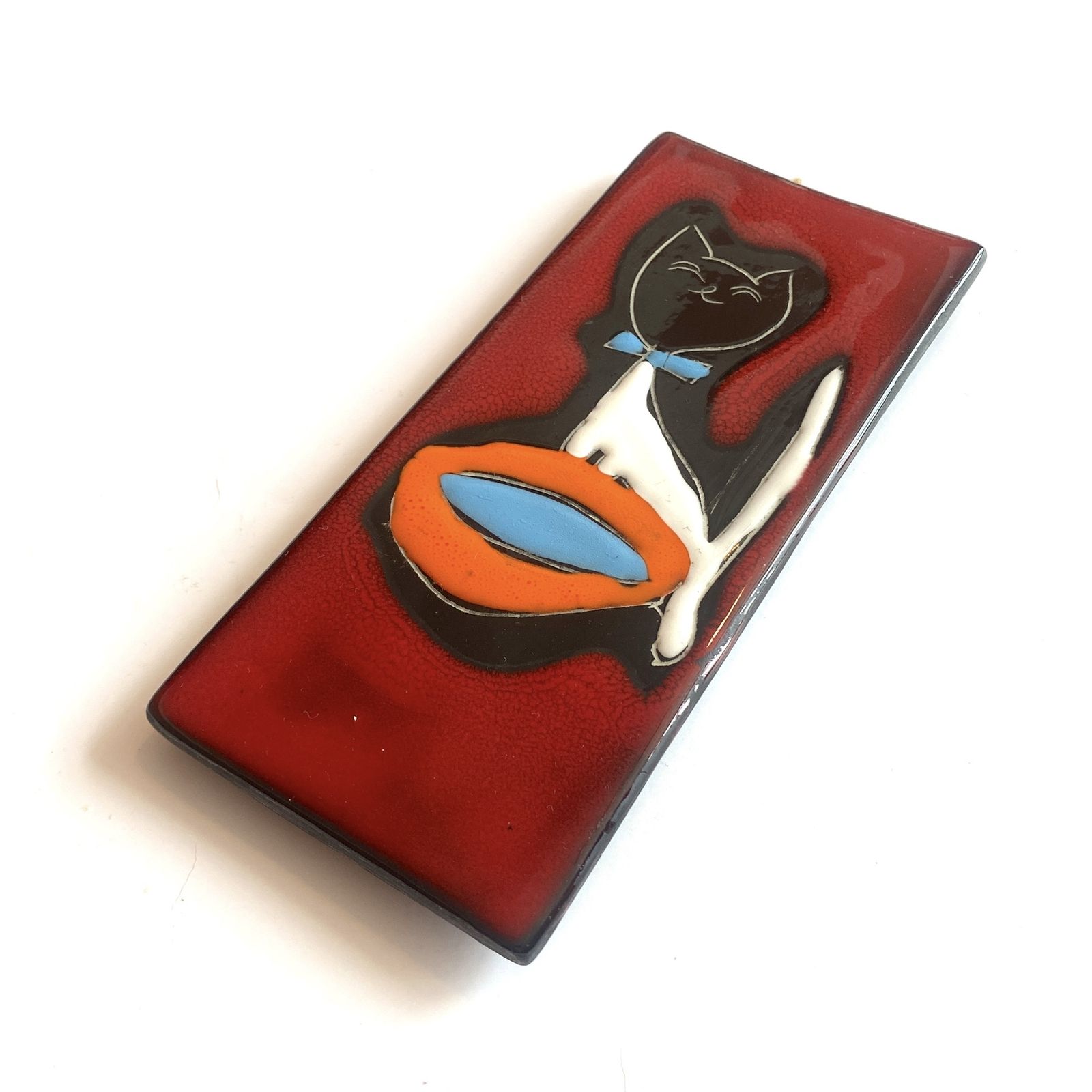 San Marino Pottery Wall Plaque, Cat Design In Vibrant Red Glaze  1960s Italian Ceramics photo 50.0