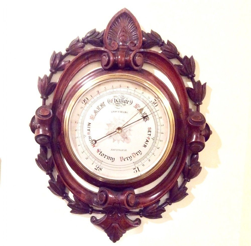 Superb Quality Antique Mahogany Negretti & Zambra Aneroid Barometer