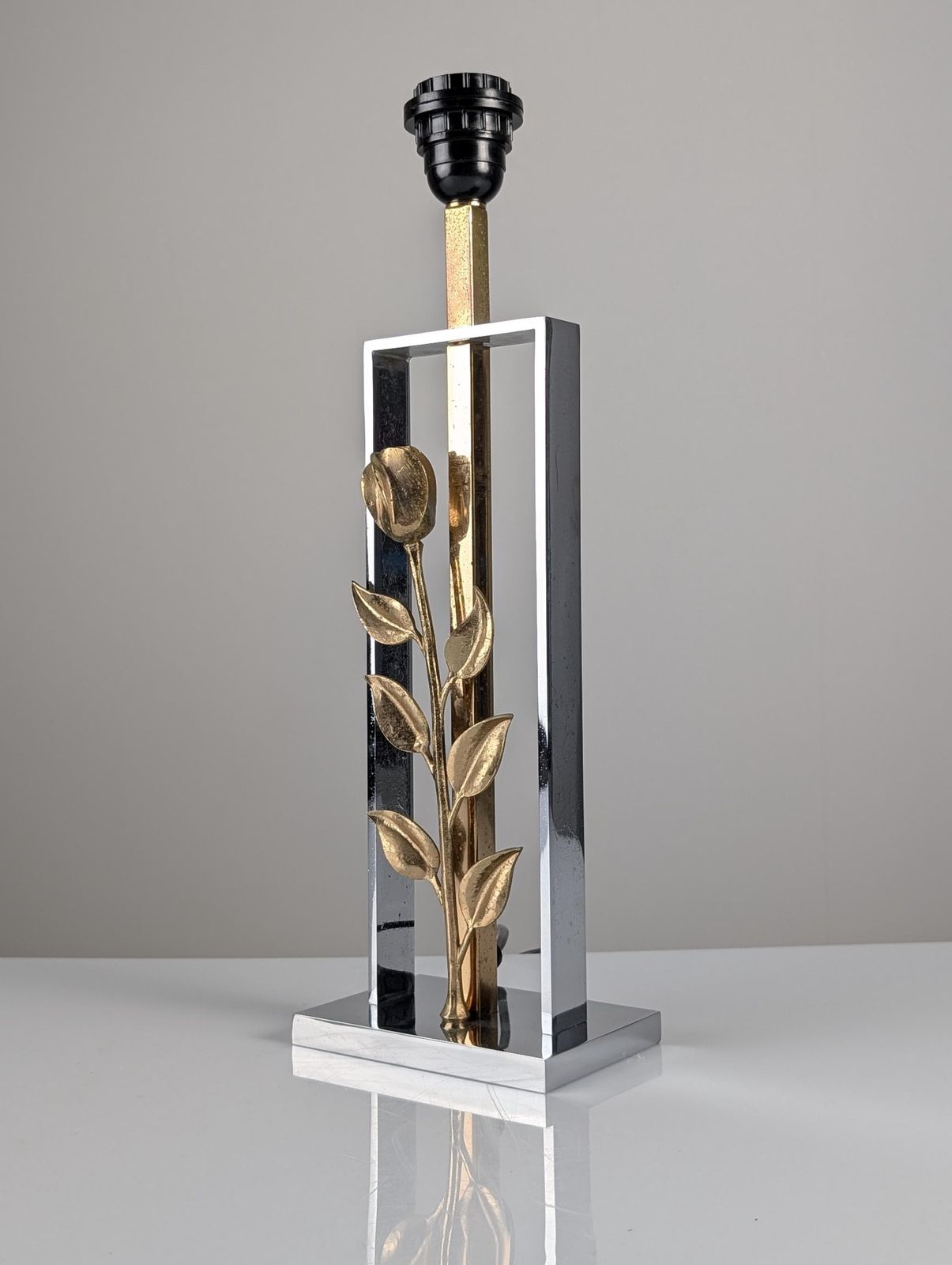 Maison Charles Chrome And Gilt Bronze Rose Table Lamp, France, 1970s photo furniture
