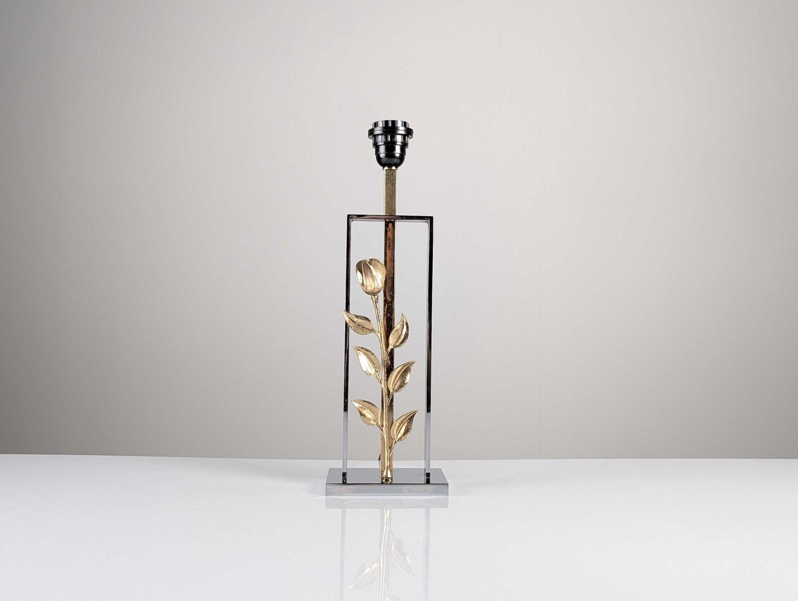 Maison Charles Chrome And Gilt Bronze Rose Table Lamp, France, 1970s photo 536.0