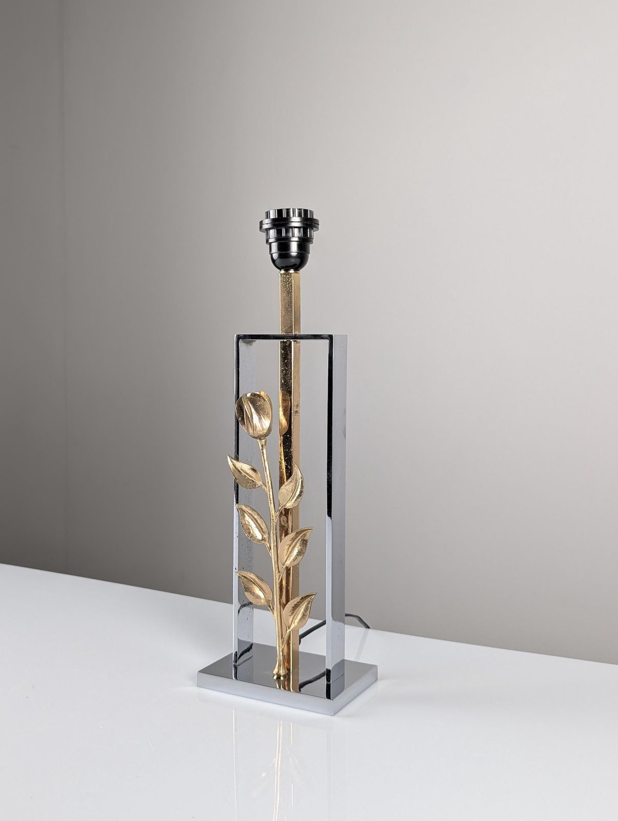 Maison Charles Chrome And Gilt Bronze Rose Table Lamp, France, 1970s photo buy
