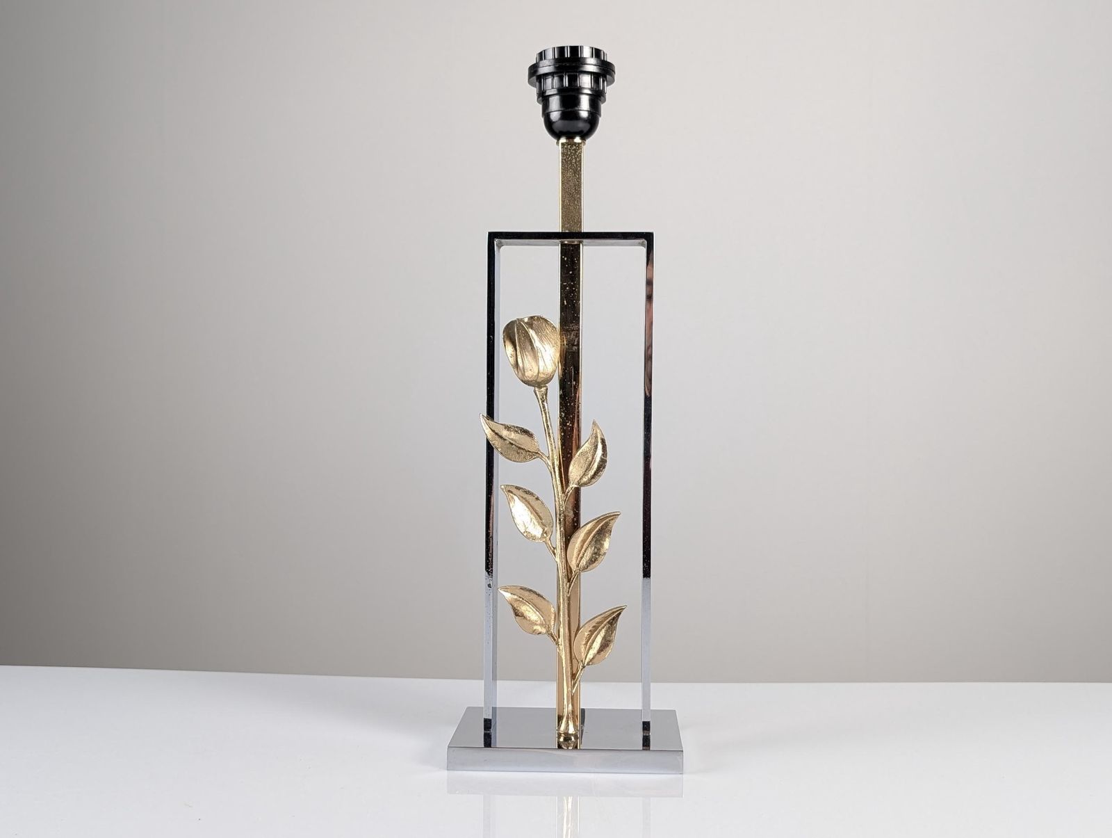 Maison Charles Chrome And Gilt Bronze Rose Table Lamp, France, 1970s photo vintage