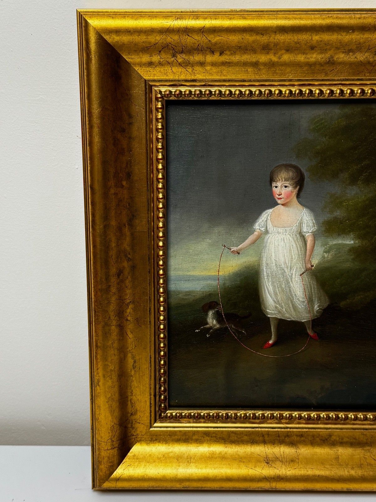 Kunst Olieverfportret uit het begin van de 19e eeuw, Louisa Cooke met Mr Quiz, in de stijl van George Romney, ca. 1802 photo