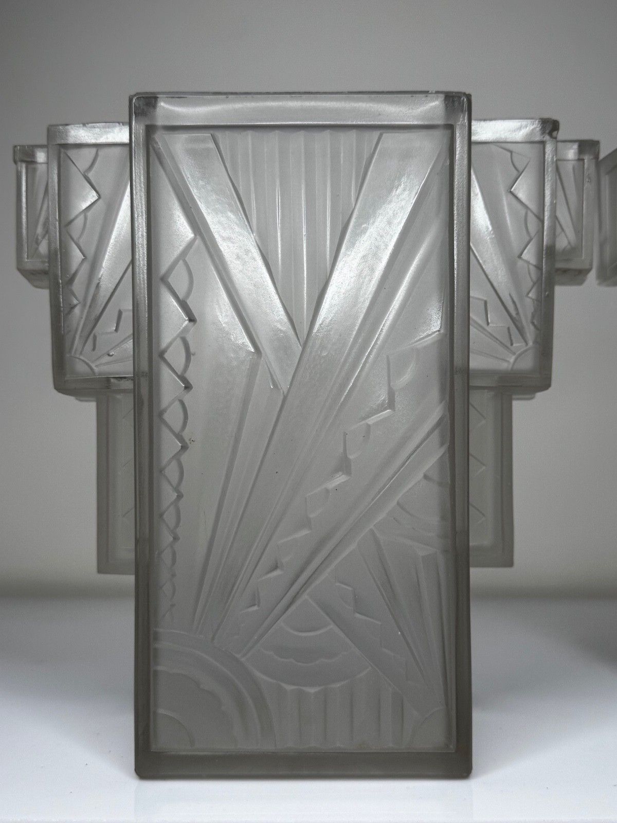 Pair French Art Deco Skyscraper Glass Wall Shade Lights In The Manner Of Marius Ernest Sabino photo Lighting