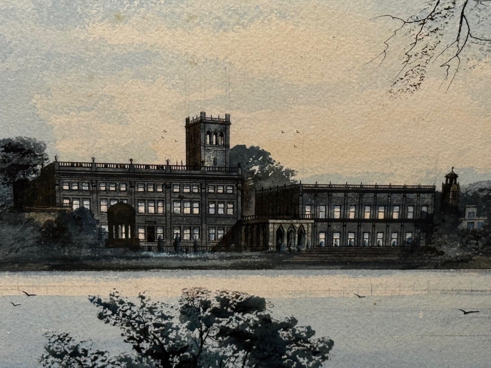 Early 20th Century Painting Trentham Hall  Seat Of The Duke Of Sutherland C1912 By Edward John Bishop Evans photo Art