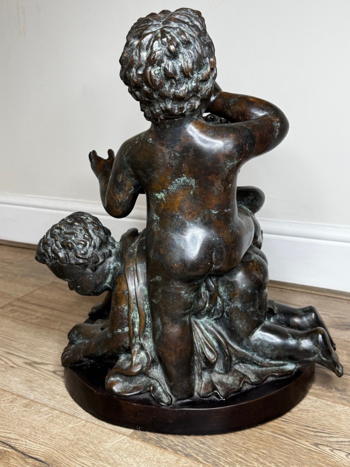 Bronze Group Call Of The Triton Conch Sea Putti  In The Manner Of Claude Michel photo Art