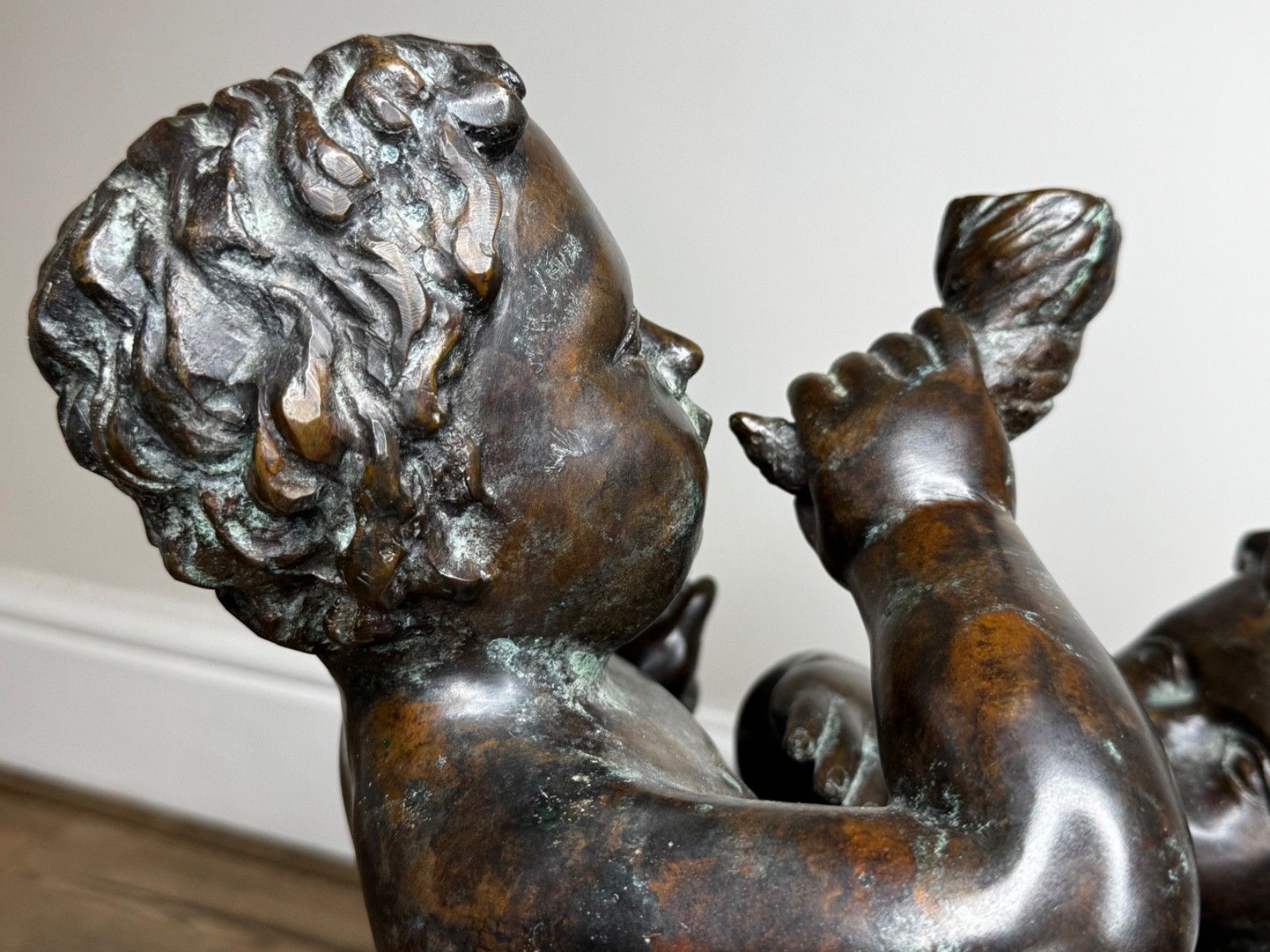 photo furniture Bronze Group Call Of The Triton Conch Sea Putti  In The Manner Of Claude Michel