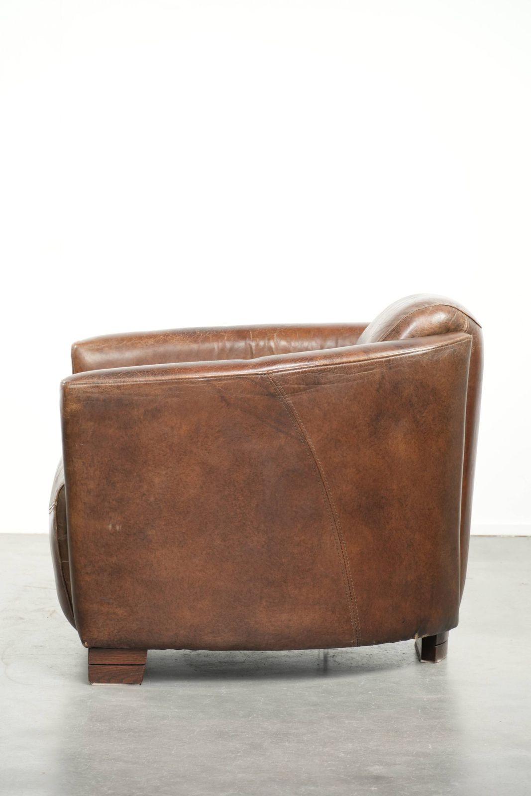 Characterful And Robust Dark Cognac Brown Cowhide Leather Aviator Design Armchair With An Interesting Shape photo 935.0