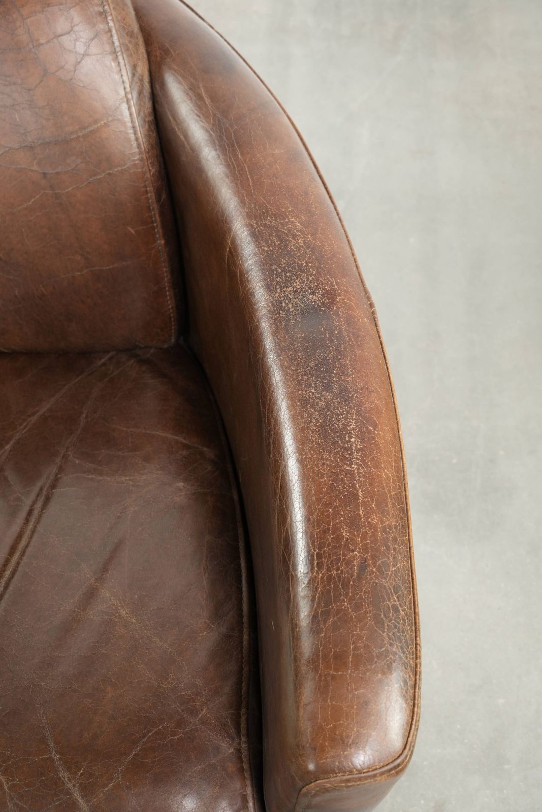 Characterful And Robust Dark Cognac Brown Cowhide Leather Aviator Design Armchair With An Interesting Shape photo vintage