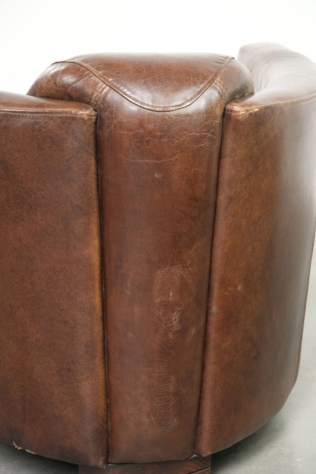 photo buy Characterful And Robust Dark Cognac Brown Cowhide Leather Aviator Design Armchair With An Interesting Shape