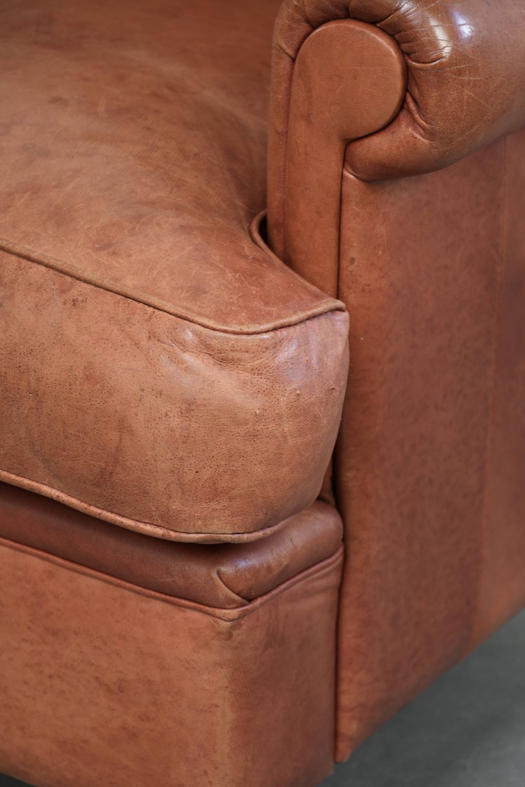 photo for sale Set Of Two Beautiful English Style Cowhide Wing Armchairs With Matching Piping And A Characterful Appearance
