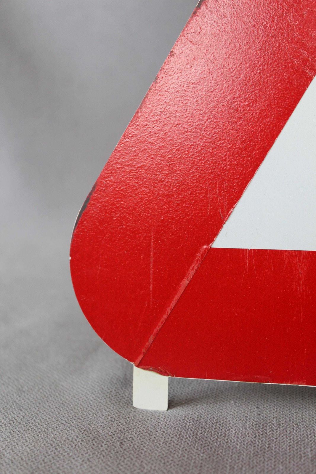 photo vinterior Large Vintage European Steel Folding A51 Triangle Road Warning Sign, Three Foldable Section, Red And White, Belgium Rog, Danger Hazard