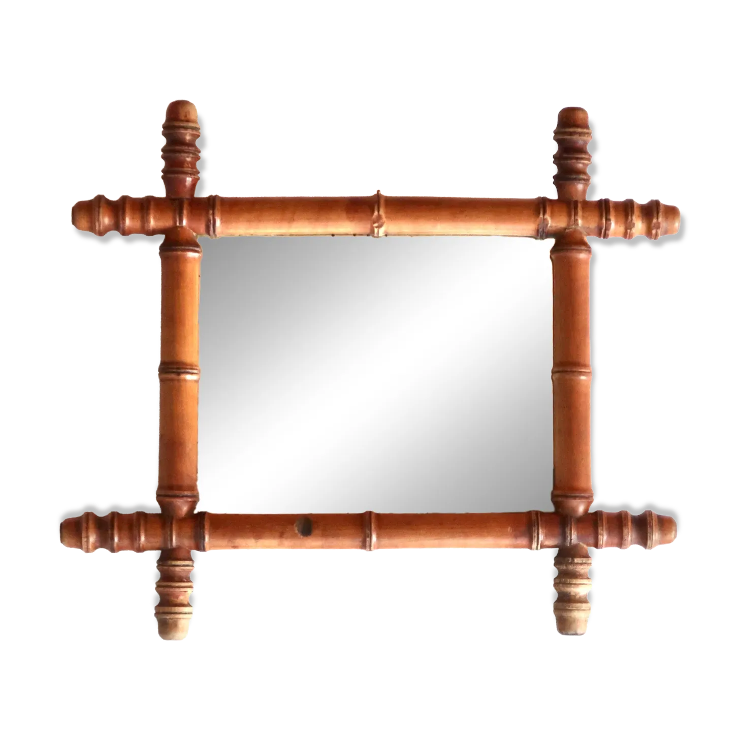 Small Wall Mirror In Turned Wood, Faux Bamboo Style, 1930s.