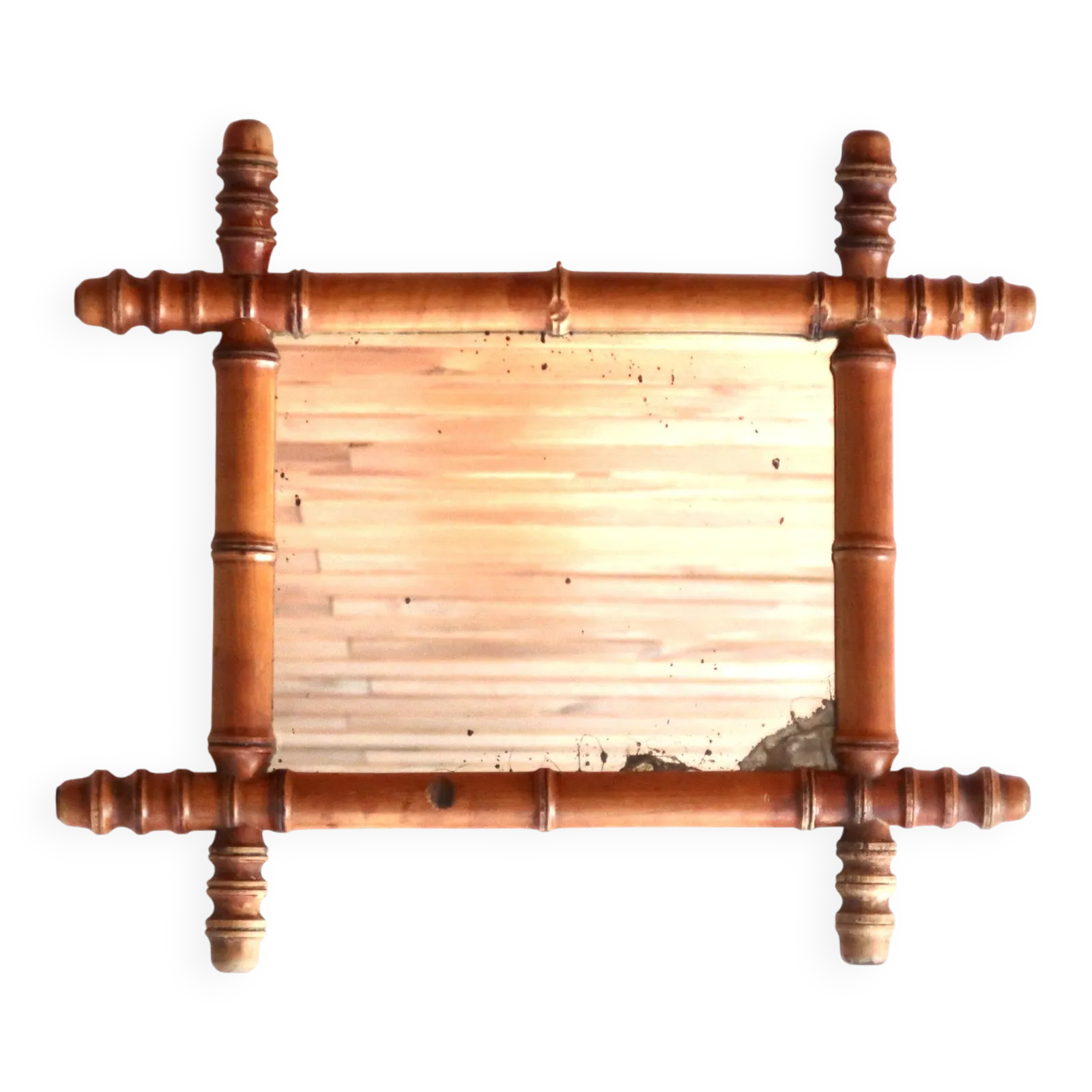Woonaccessoires Kleine wandspiegel in gedraaid hout, faux bamboe stijl, jaren 1930. photo