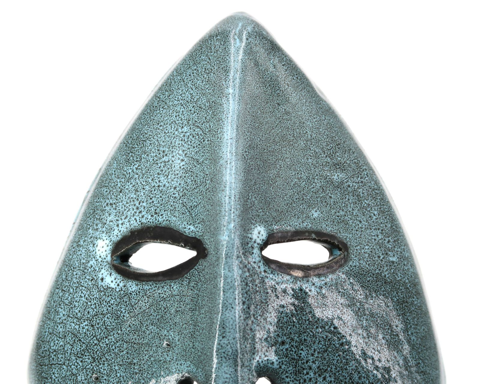Masque en céramique turquoise Accolay, années 1960. photo Art