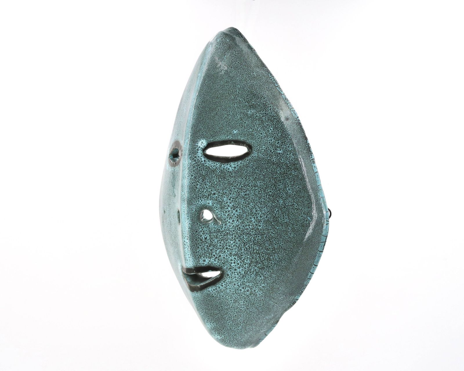 Art Masque en céramique turquoise Accolay, années 1960. photo