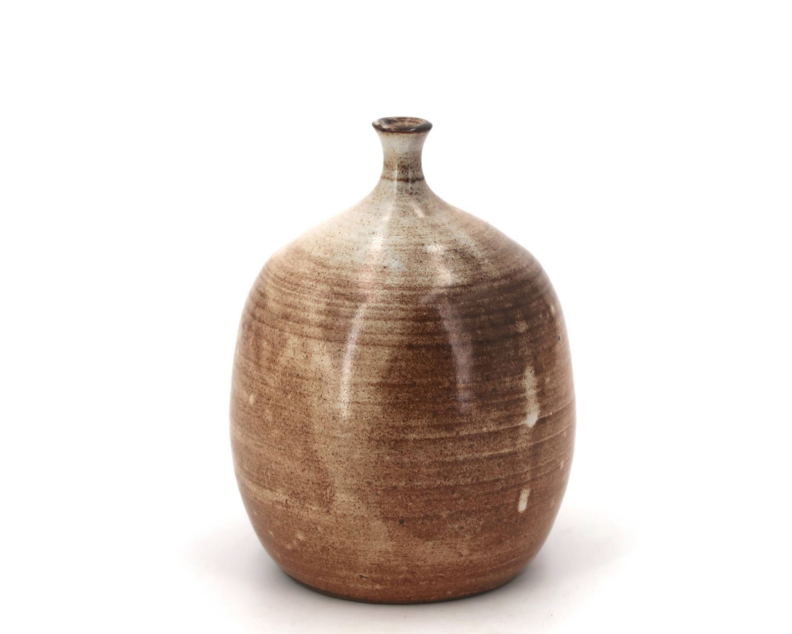 Ovoid Vase With A Small Neck In Brown Beige Ceramic And White Drips. photo furniture