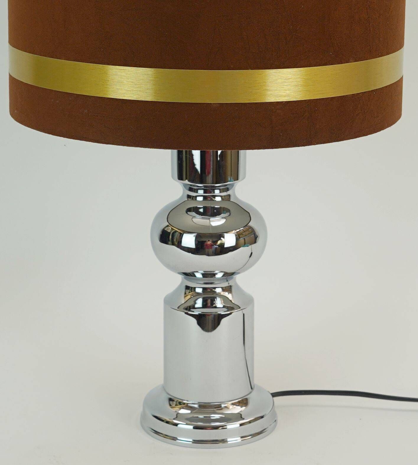1970s Table Lamp Aro Leuchten Chrome Base Brown Velvet Lampshade photo Lighting
