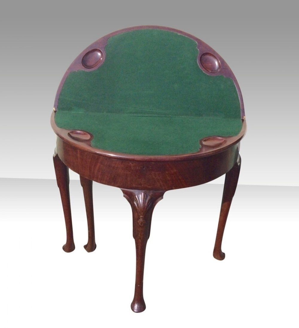 Fabulous Rare Antique Irish George 11 Mahogany Demi Lune Turn Over Leaf Games Table photo furniture