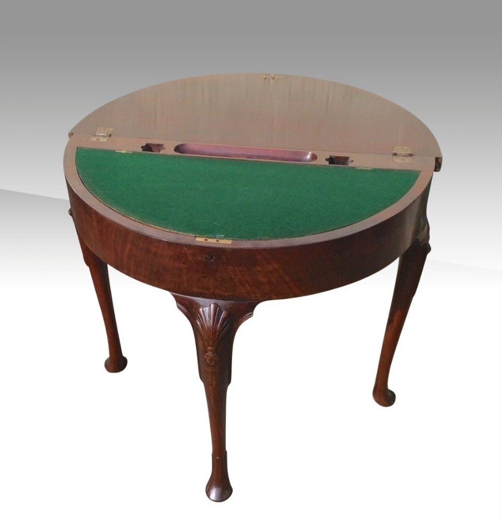 Fabulous Rare Antique Irish George 11 Mahogany Demi Lune Turn Over Leaf Games Table photo vinterior
