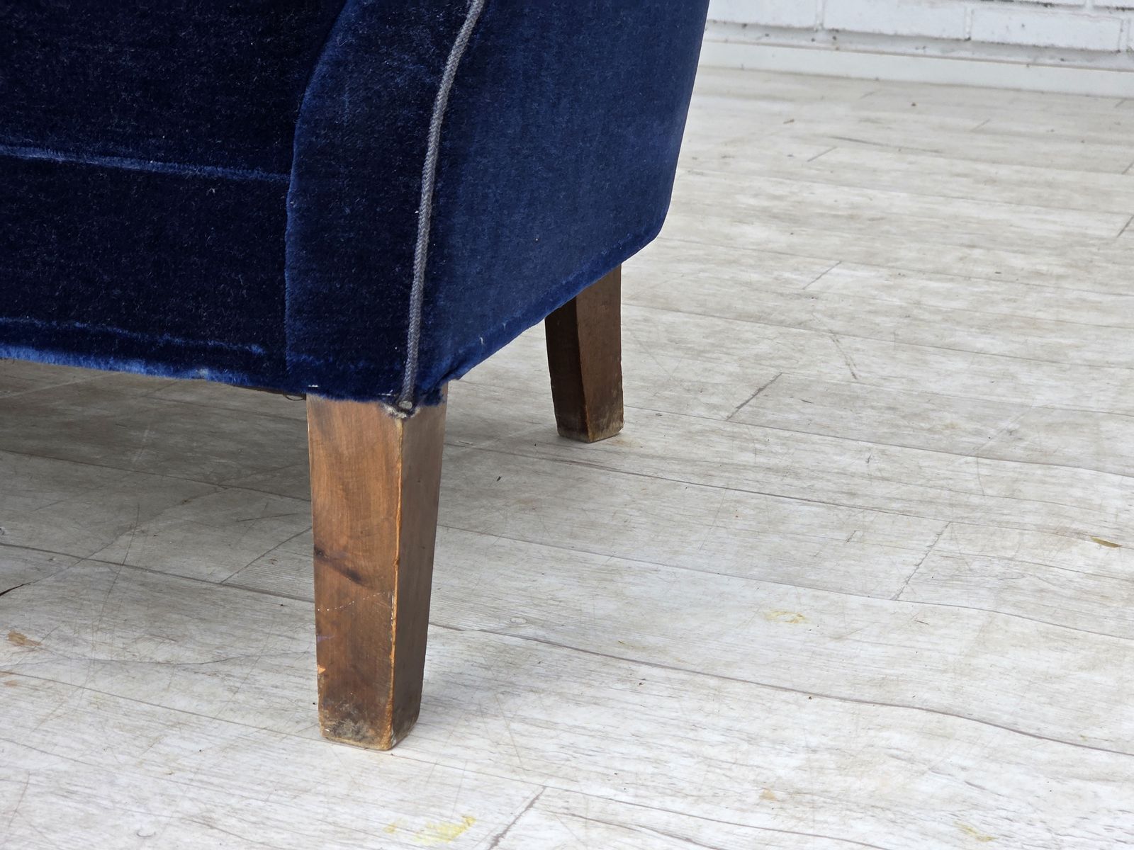 1960s, Danish 2 Seater Sofa. Dark Blue Furniture Velour. photo for sale