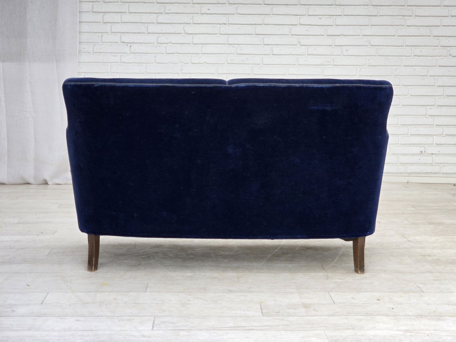 photo for sale 1960s, Danish 2 Seater Sofa. Dark Blue Furniture Velour.