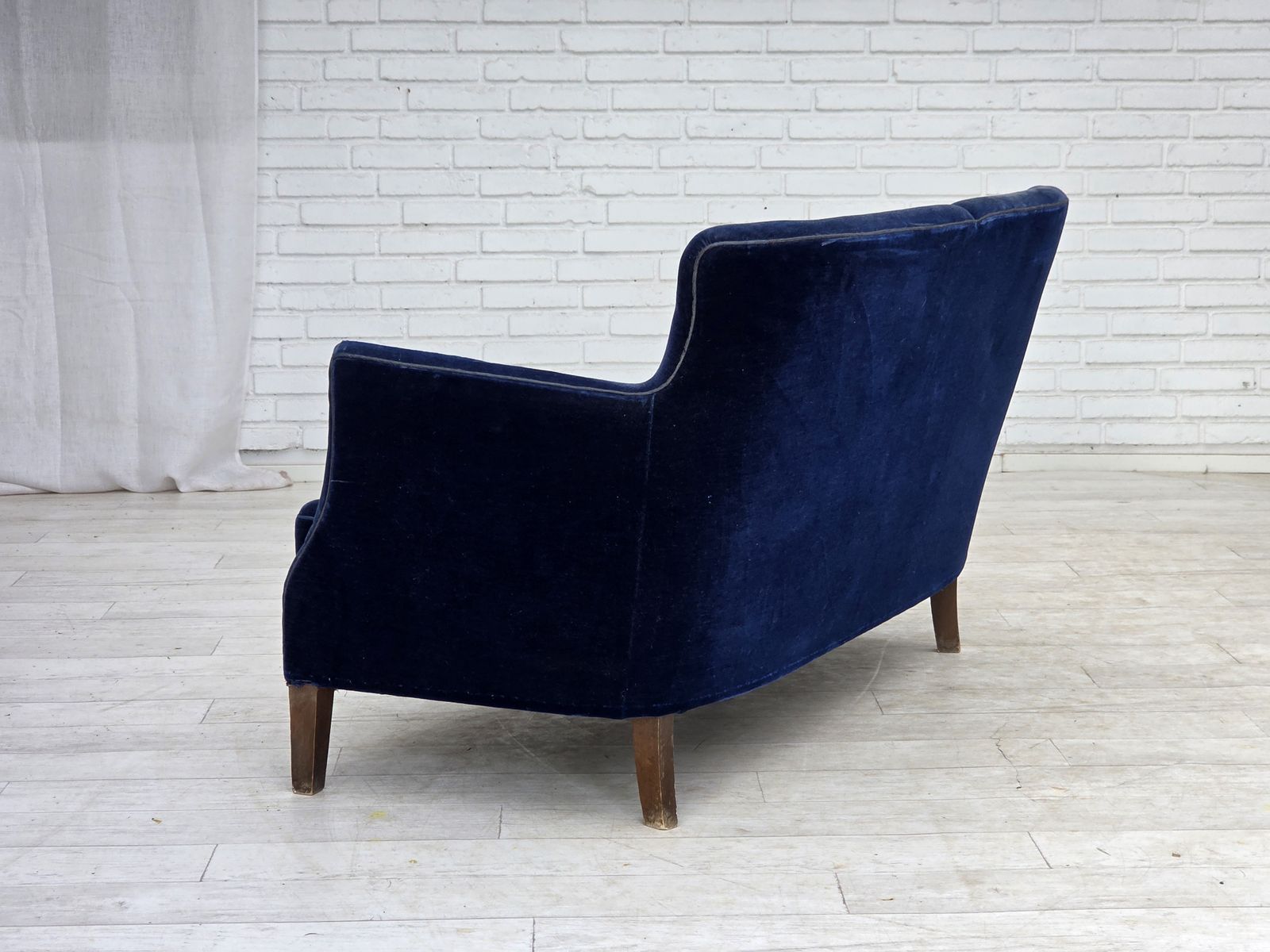 Furniture 1960s, Danish 2 Seater Sofa. Dark Blue Furniture Velour. photo