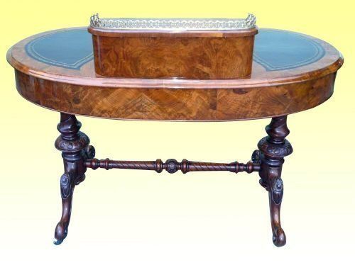 Magnificent Burr Walnut Kidney Shaped Antique Desk With Davenport Top Incorporated photo furniture