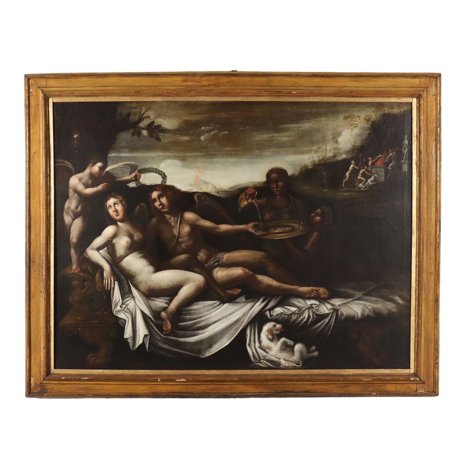 Peinture Amour et Psyché, huile sur toile, Italie, XVIIIe siècle