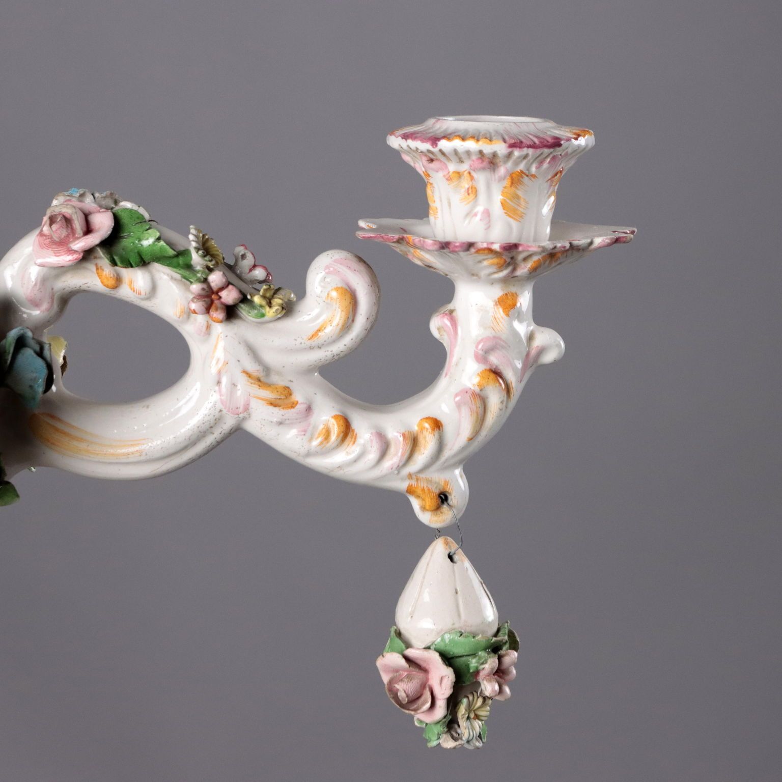 Antieke 3-lichts kroonluchter, porseleinen Capodimonte, Italië, 20e eeuw photo Verlichting